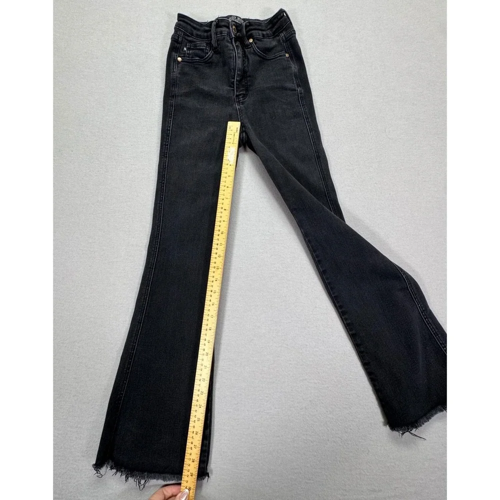 Judy Blue‎ High Rise Faded Black Flare Jeans Raw Hem Bell Bottoms 0/24